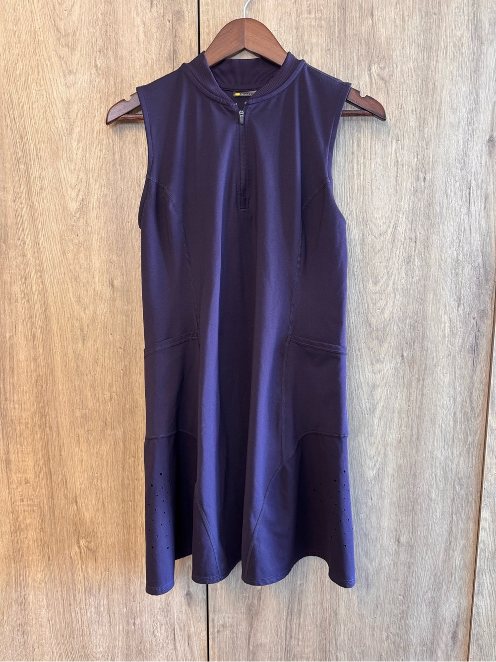 Zella Women Purple Solid Mock Neck 1/4-Zip Shift Dress Midi L Athleisure